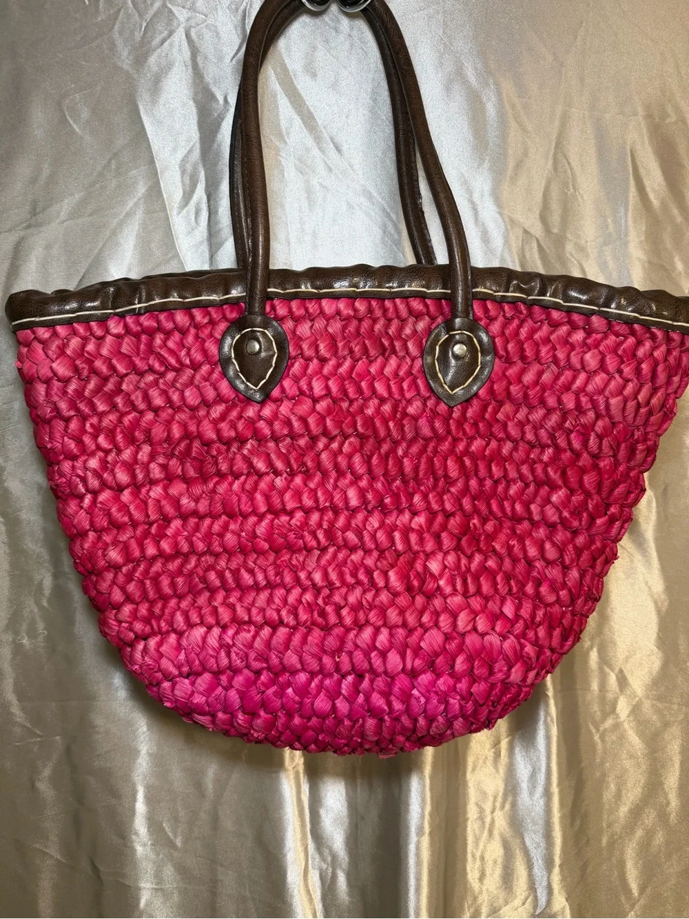 Y2K Limited Edition Hot Pink Woven Straw Basket Tote Bag